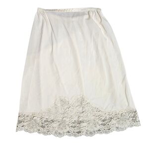 Vintage Cream Nylon Half Slip Petticoat Lace Hem Elastic Waist Small